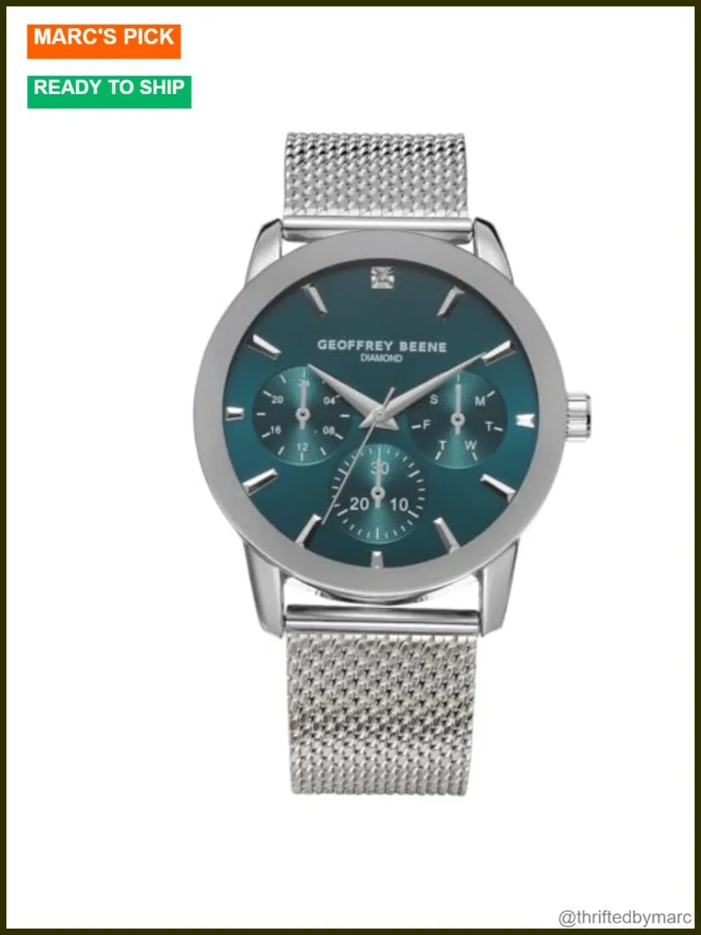 Geoffrey Beene Men's Slver Decorative Subdials Metal Dress Watch, Genuine